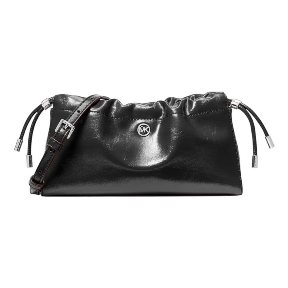 Michael Kors Matilda Black Glazed Leather Crossbody Bag 35T6SMTC5U Silver Logo